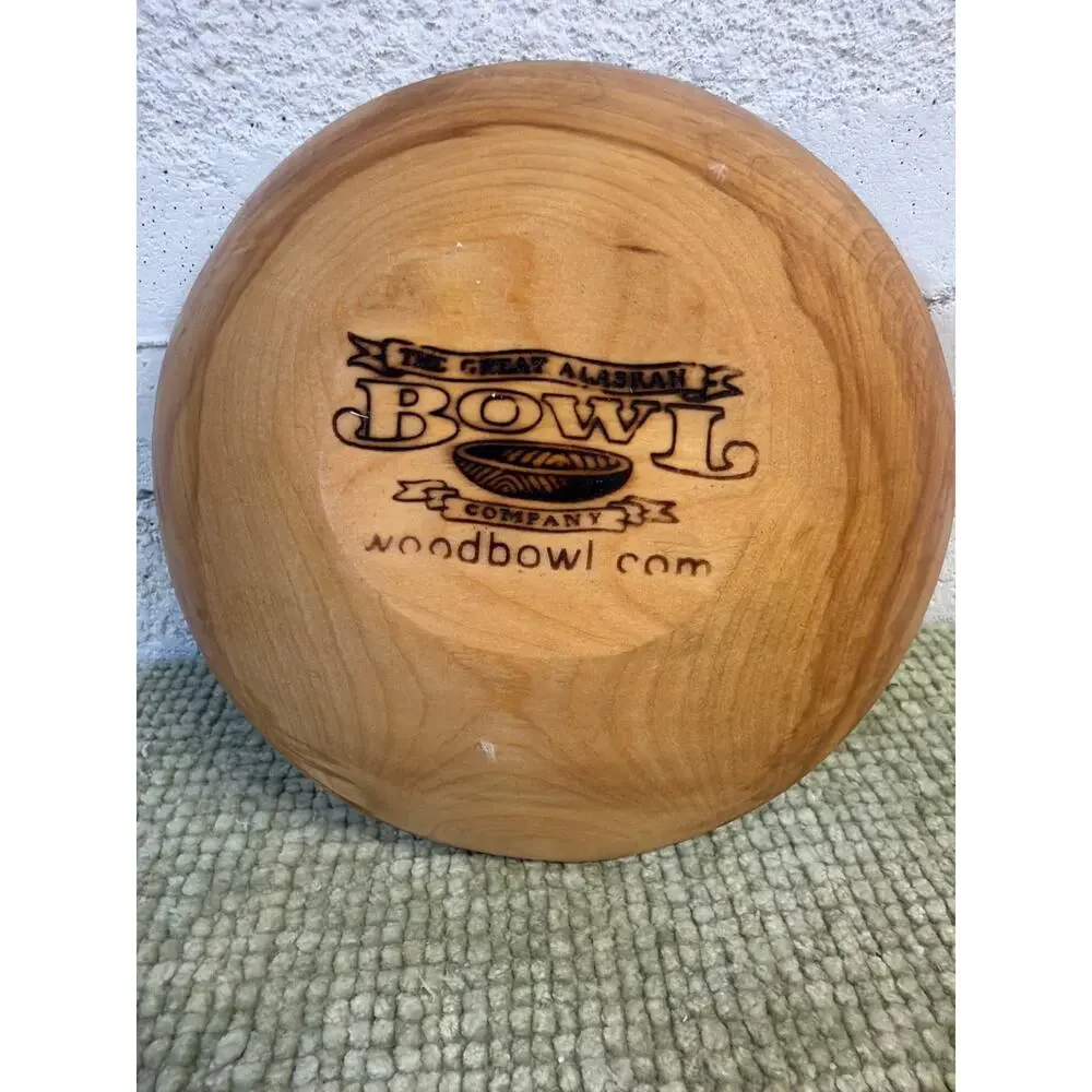 Great Alaskan Bowl Co Wolf Wooden Bowl 8” Hand Turned Cherry Wood Serving Bowl